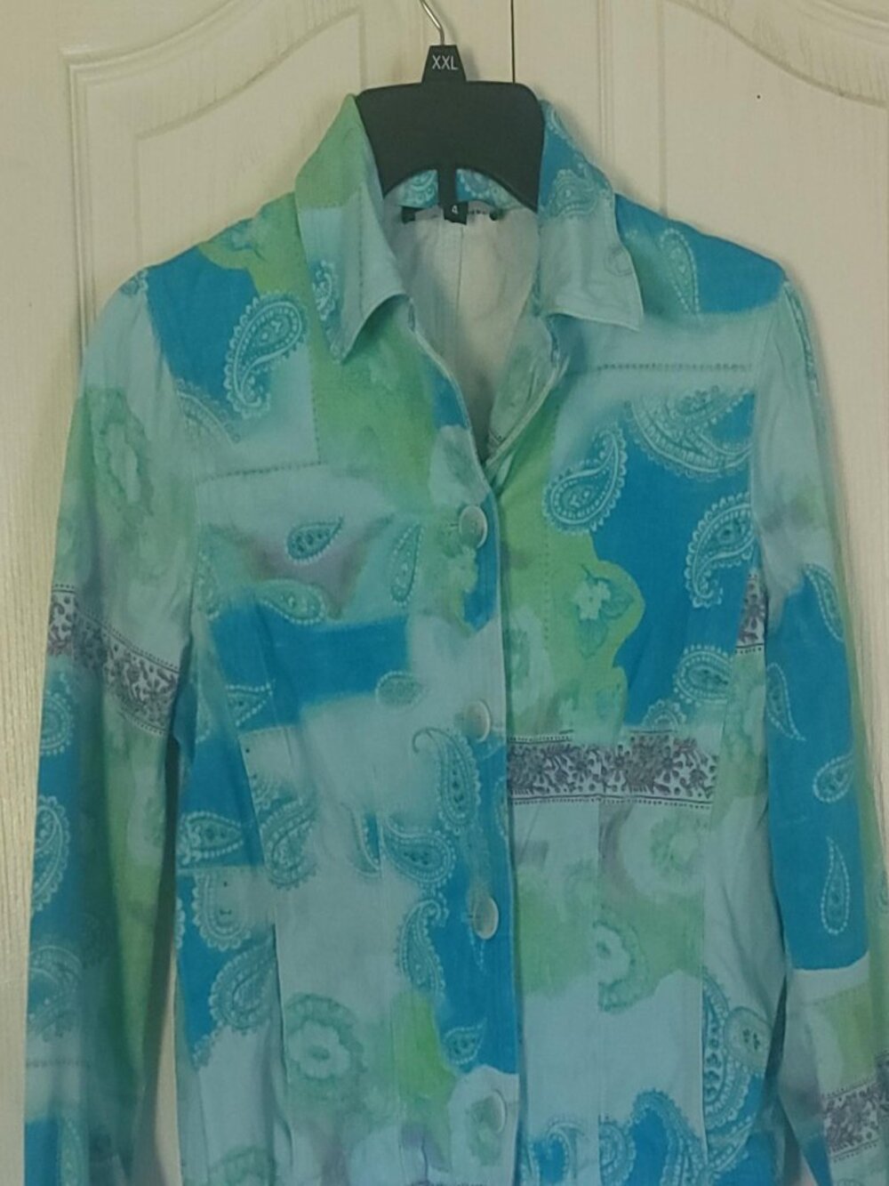 Randy Kemper Blazer Size 4 Blue Green Paisley Floral Print Jacket